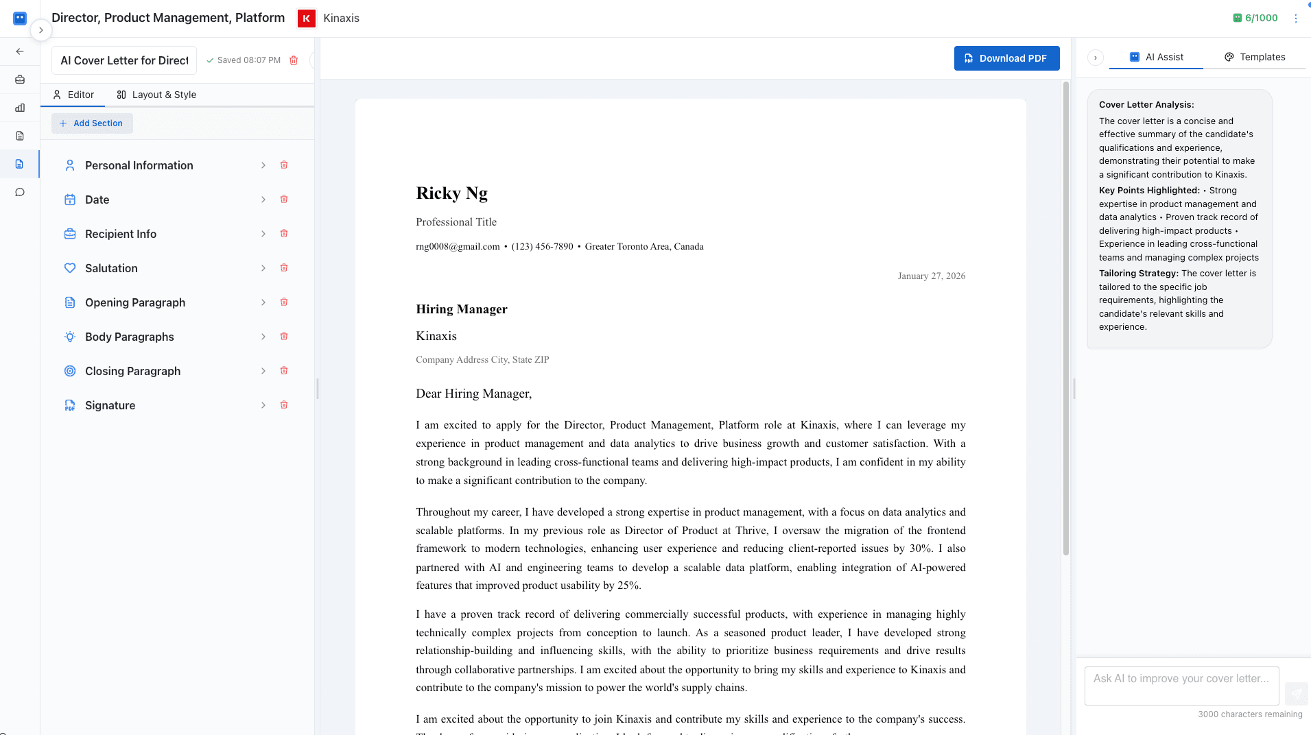 Cover Letter Writer — Career AI Bot